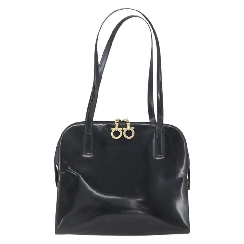 Salvatore Ferragamo Patent Leather Gancini Tote Bag Black